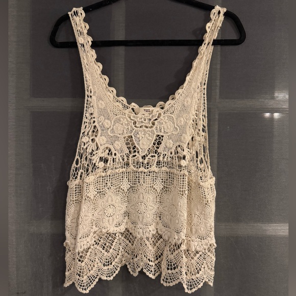 Y2K early 2000s Cream Lace Crochet Tank Top - M - Picture 2 of 4
